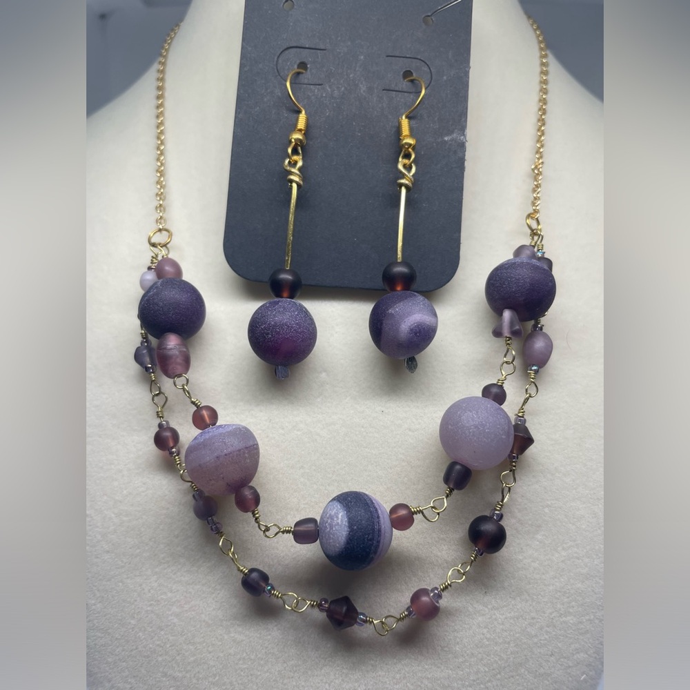 Purple Necklace and earrings handmade